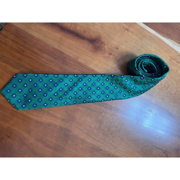 HASPEL Mens Green Blue Silk Diamond Pattern‎ Necktie - Picture 2 of 6